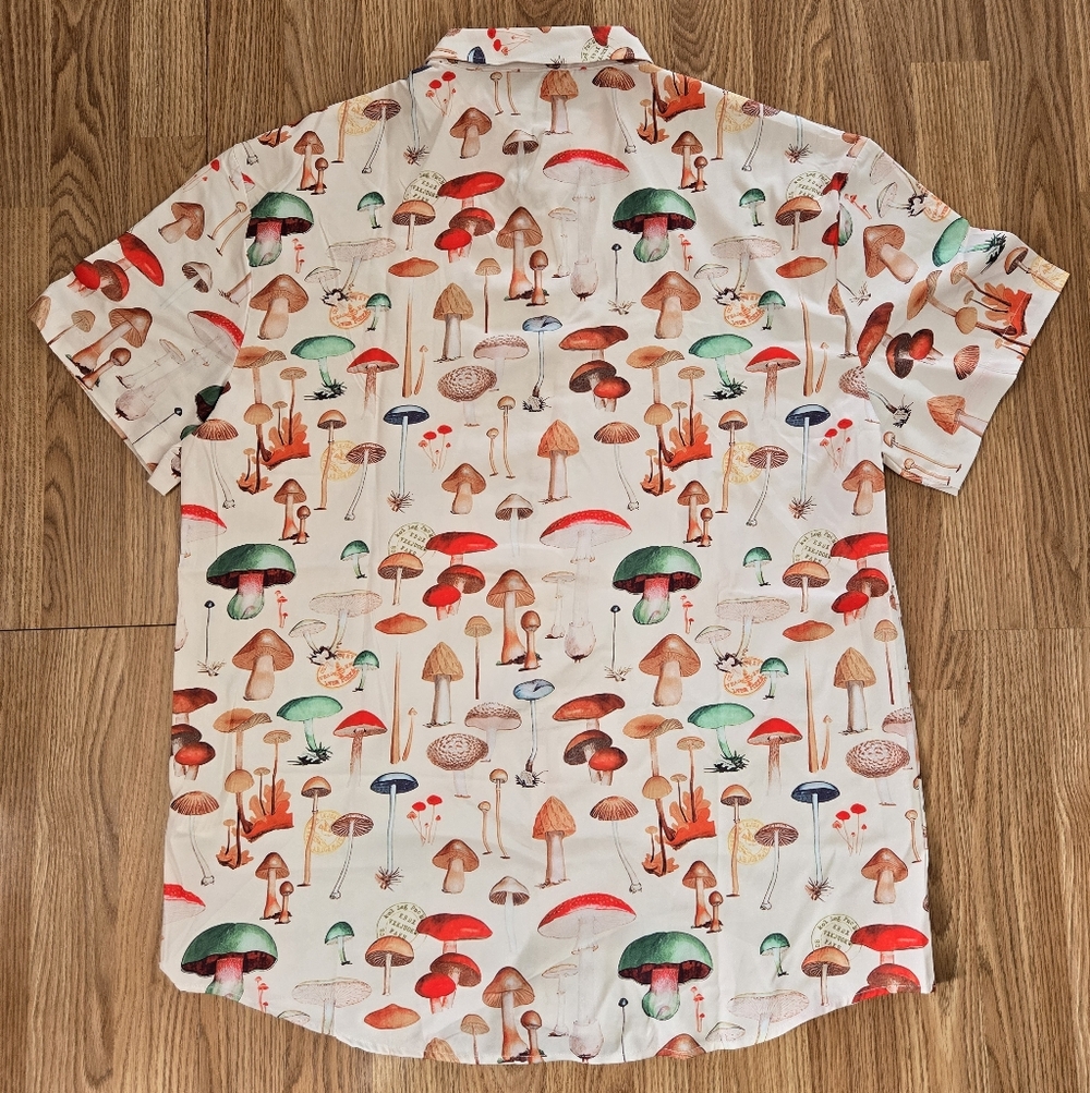 Short Sleeve Button Down Mushroom Print Shirt - Picture 3 of 5